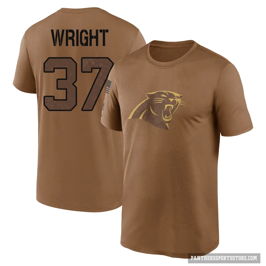 Youth ＃37 Matthew Wright Carolina Panthers Brown 2023 Salute To Service Performance T-Shirt