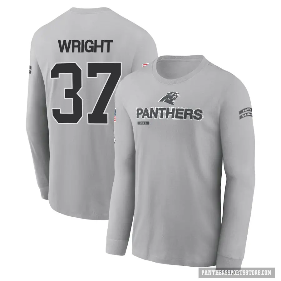 Youth ＃37 Matthew Wright Carolina Panthers Gray 2024 Salute to Service Long Sleeve T-Shirt