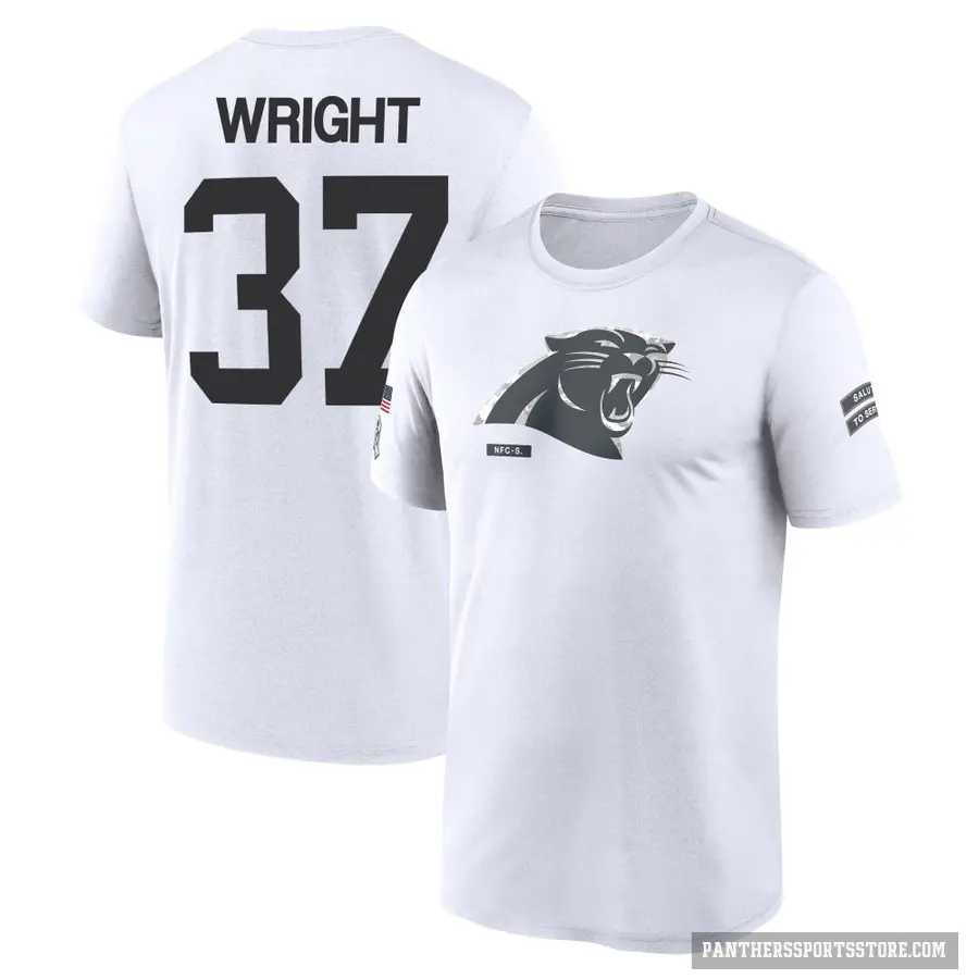 Youth ＃37 Matthew Wright Carolina Panthers White 2024 Salute to Service Performance T-Shirt