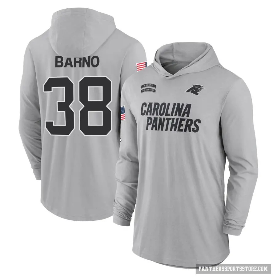Youth ＃38 Amare Barno Carolina Panthers Gray 2024 Salute to Service Lightweight Performance Long Sleeve Hooded T-Shirt