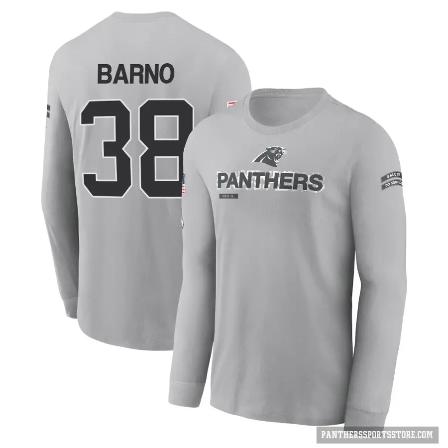 Youth ＃38 Amare Barno Carolina Panthers Gray 2024 Salute to Service Long Sleeve T-Shirt