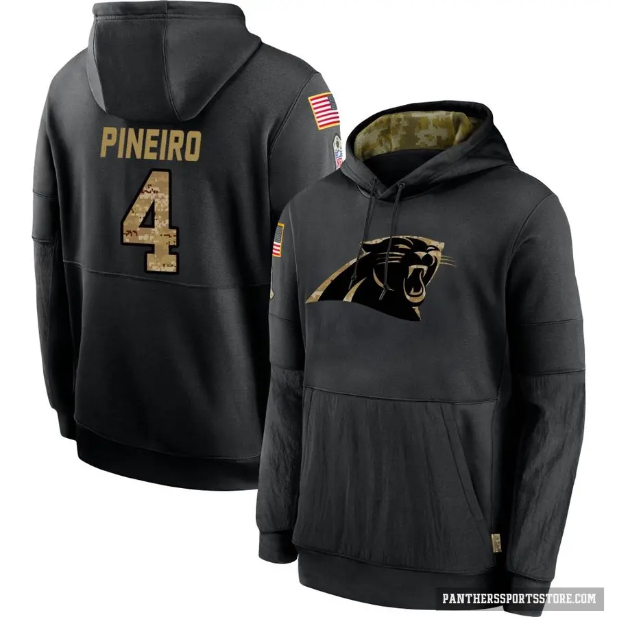 Youth ＃4 Eddy Pineiro Carolina Panthers Black 2020 Salute to Service Sideline Performance Pullover Hoodie
