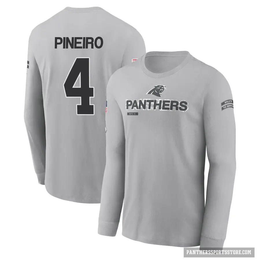 Youth ＃4 Eddy Pineiro Carolina Panthers Gray 2024 Salute to Service Long Sleeve T-Shirt