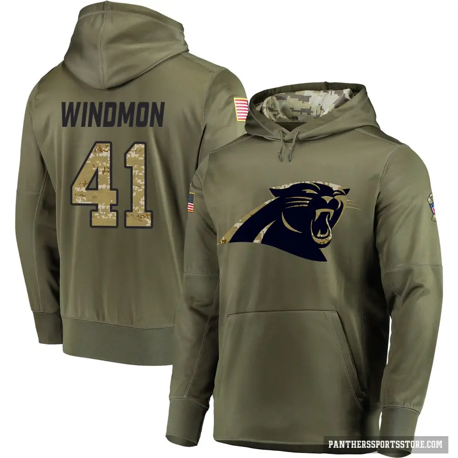 Youth ＃41 Jacoby Windmon Carolina Panthers Olive Salute to Service Pullover Hoodie