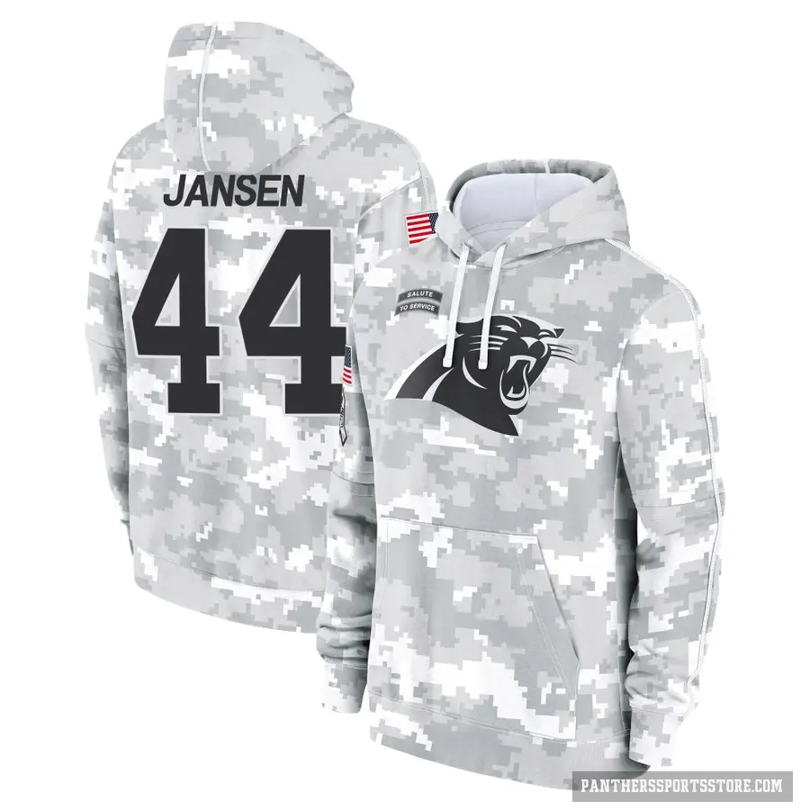 Youth ＃44 JJ Jansen Carolina Panthers Arctic Camo 2024 Salute to Service Club Fleece Pullover Hoodie