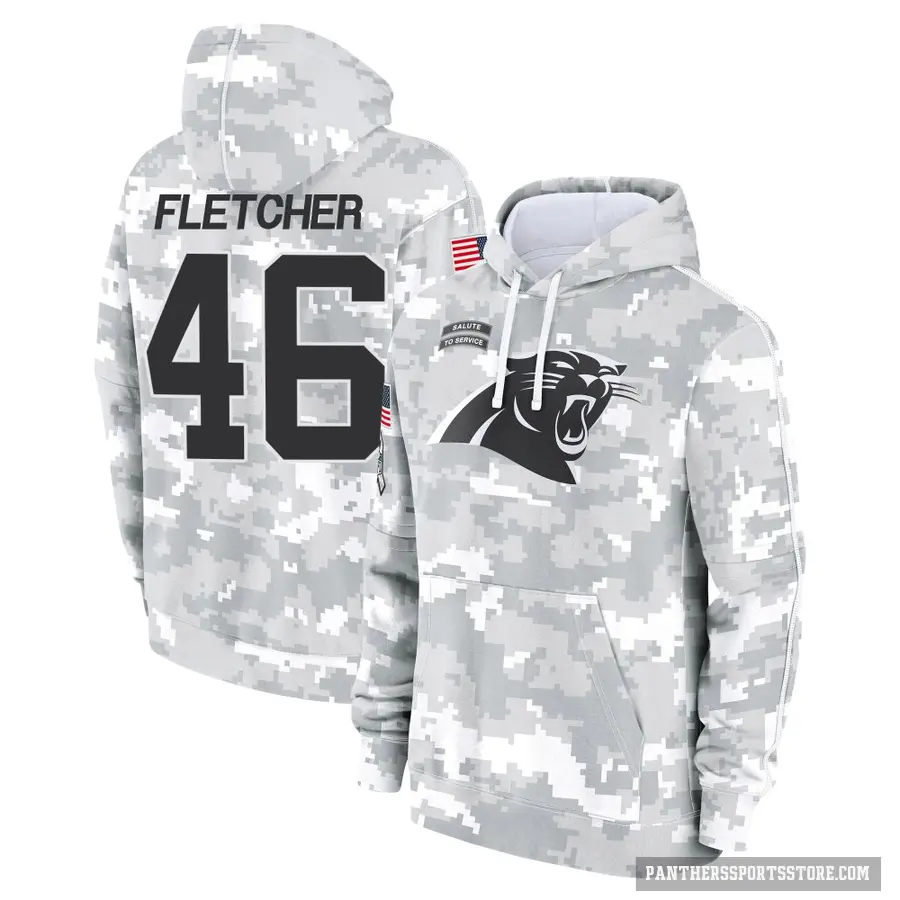 Youth ＃46 Thomas Fletcher Carolina Panthers Arctic Camo 2024 Salute to Service Club Fleece Pullover Hoodie