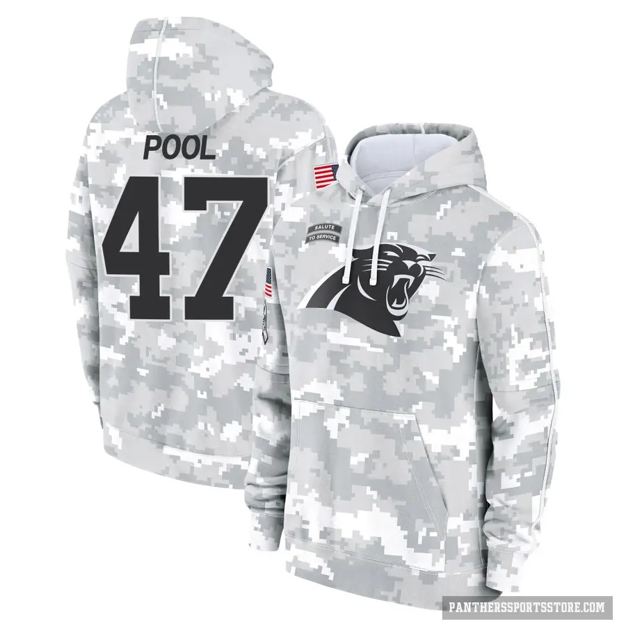 Youth ＃47 Bumper Pool Carolina Panthers Arctic Camo 2024 Salute to Service Club Fleece Pullover Hoodie