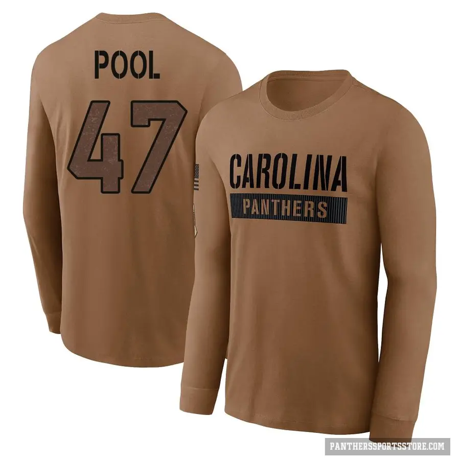 Youth ＃47 Bumper Pool Carolina Panthers Brown 2023 Salute To Service Long Sleeve T-Shirt