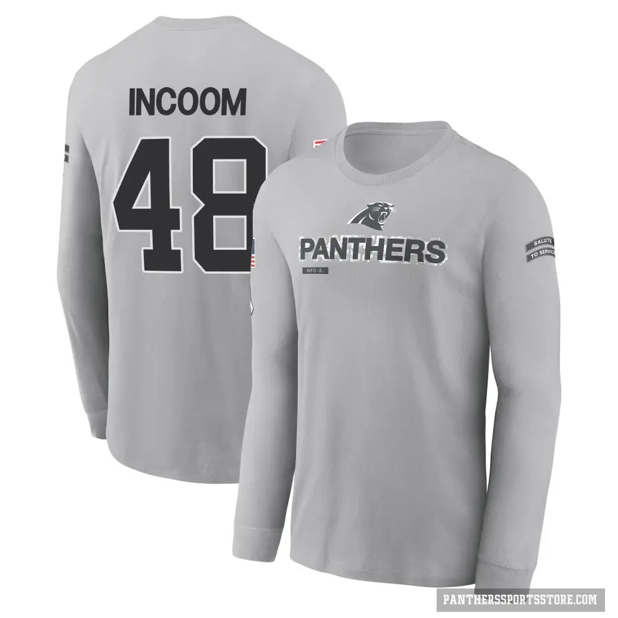 Youth ＃48 Thomas Incoom Carolina Panthers Gray 2024 Salute to Service Long Sleeve T-Shirt