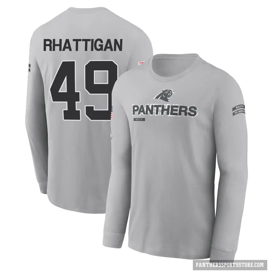 Youth ＃49 Jon Rhattigan Carolina Panthers Gray 2024 Salute to Service Long Sleeve T-Shirt