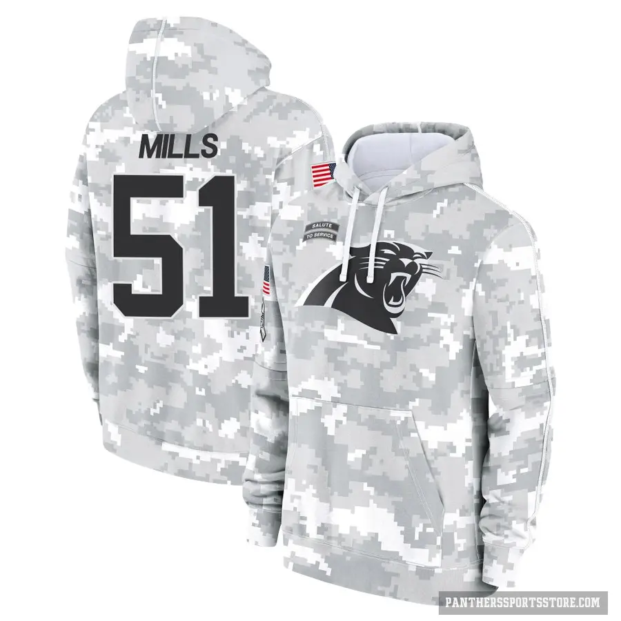 Youth ＃51 Sam Mills Carolina Panthers Arctic Camo 2024 Salute to Service Club Fleece Pullover Hoodie