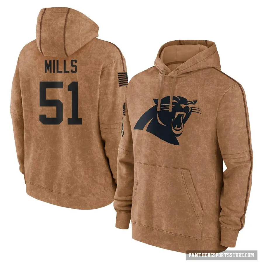 Youth ＃51 Sam Mills Carolina Panthers Brown 2023 Salute To Service Club Pullover Hoodie