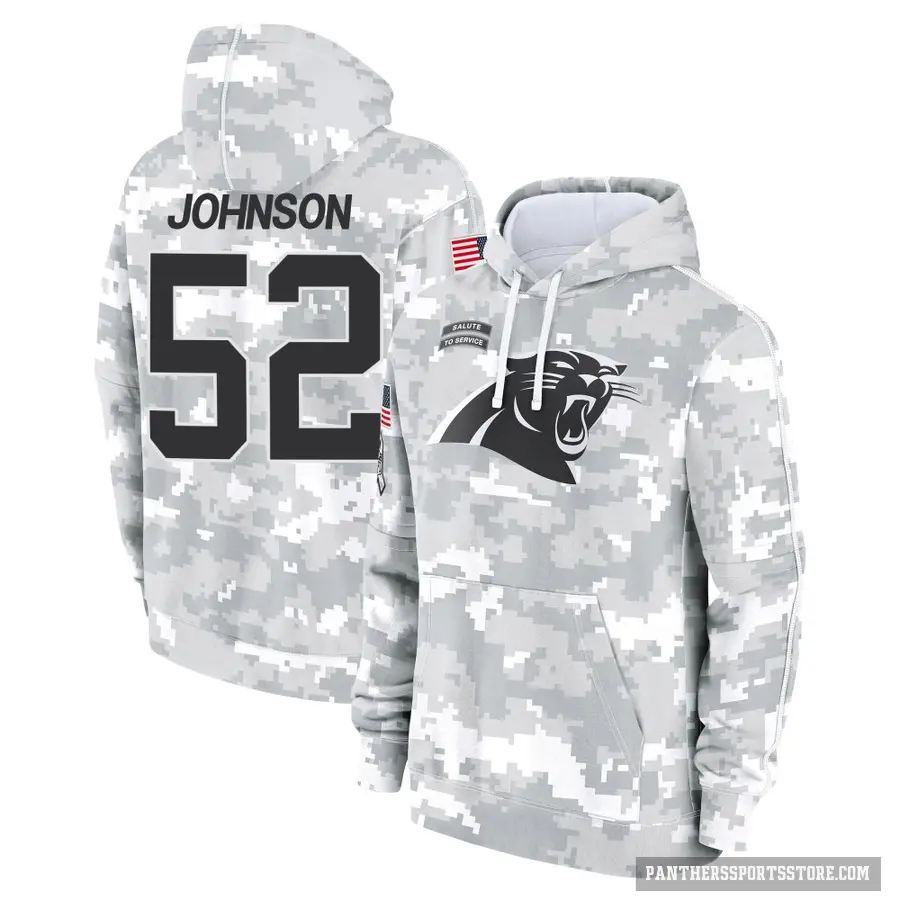 Youth ＃52 DJ Johnson Carolina Panthers Arctic Camo 2024 Salute to Service Club Fleece Pullover Hoodie