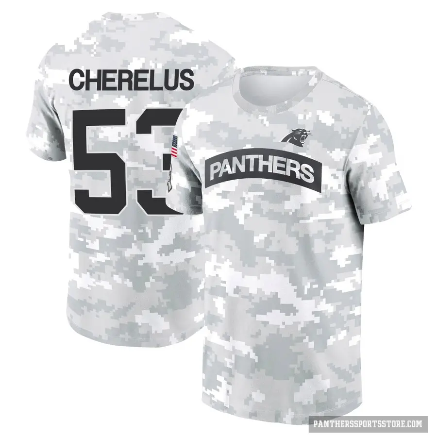 Youth ＃53 Claudin Cherelus Carolina Panthers Camo Arctic 2024 Salute to Service Performance T-Shirt