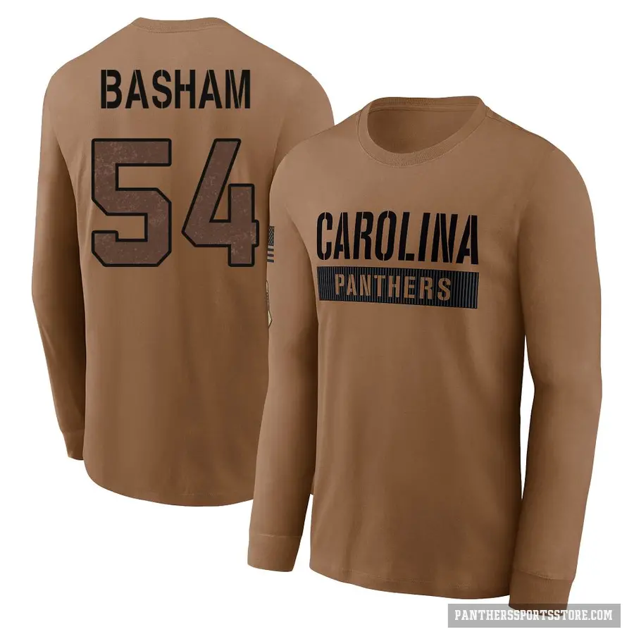 Youth ＃54 Boogie Basham Carolina Panthers Brown 2023 Salute To Service Long Sleeve T-Shirt