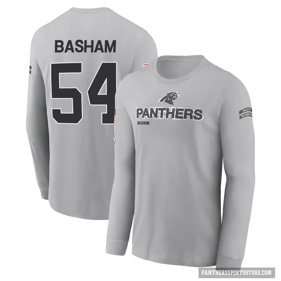 Youth ＃54 Boogie Basham Carolina Panthers Gray 2024 Salute to Service Long Sleeve T-Shirt