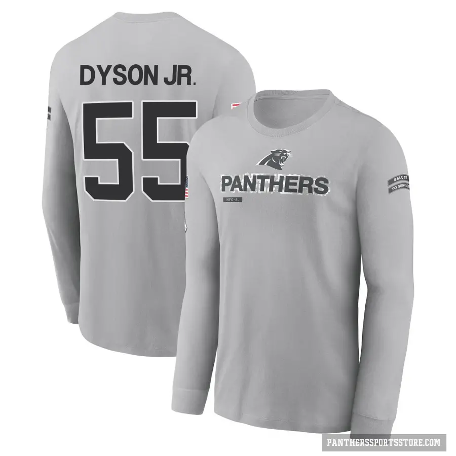 Youth ＃55 Kenny Dyson Jr. Carolina Panthers Gray 2024 Salute to Service Long Sleeve T-Shirt