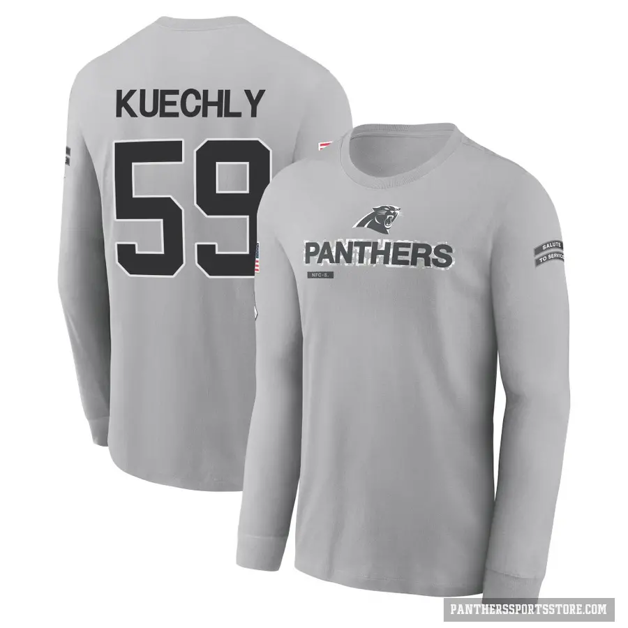 Youth ＃59 Luke Kuechly Carolina Panthers Gray 2024 Salute to Service Long Sleeve T-Shirt