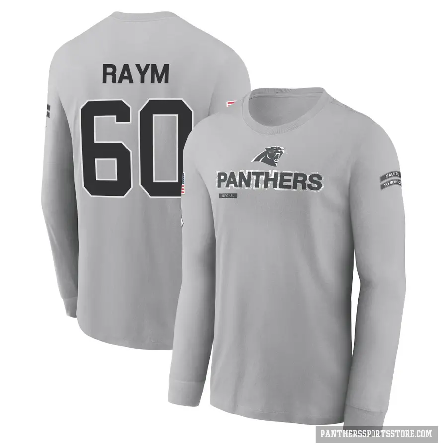 Youth ＃60 Andrew Raym Carolina Panthers Gray 2024 Salute to Service Long Sleeve T-Shirt
