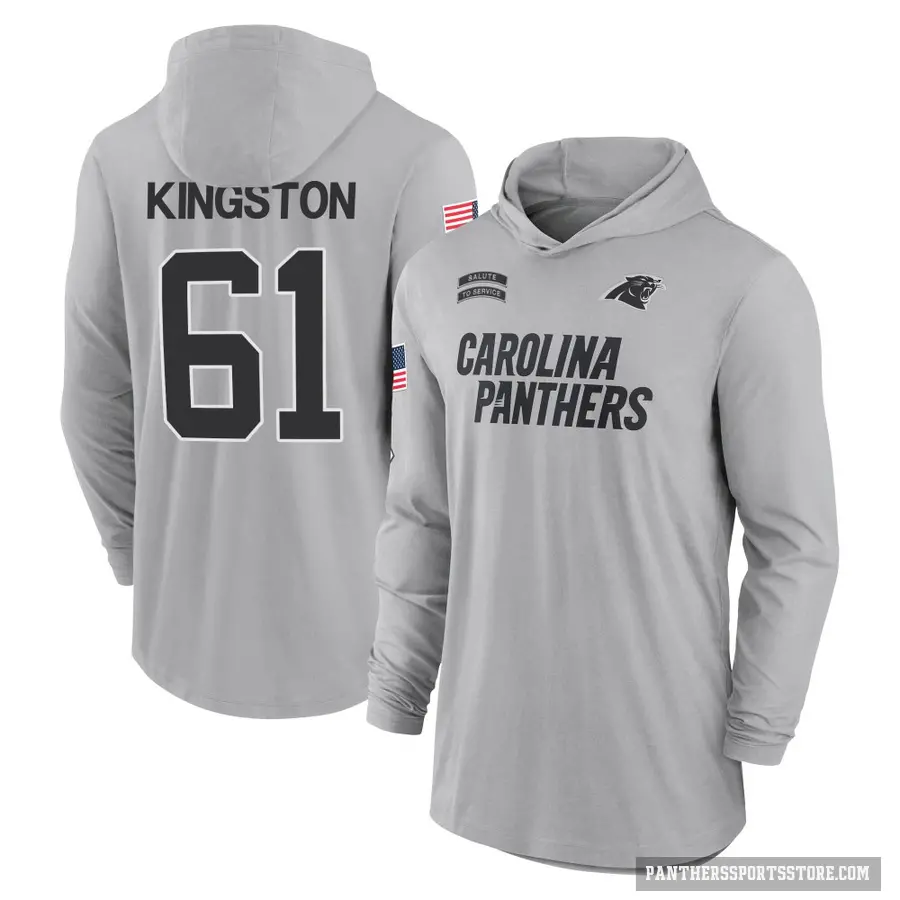 Youth ＃61 Jarrett Kingston Carolina Panthers Gray 2024 Salute to Service Lightweight Performance Long Sleeve Hooded T-Shirt