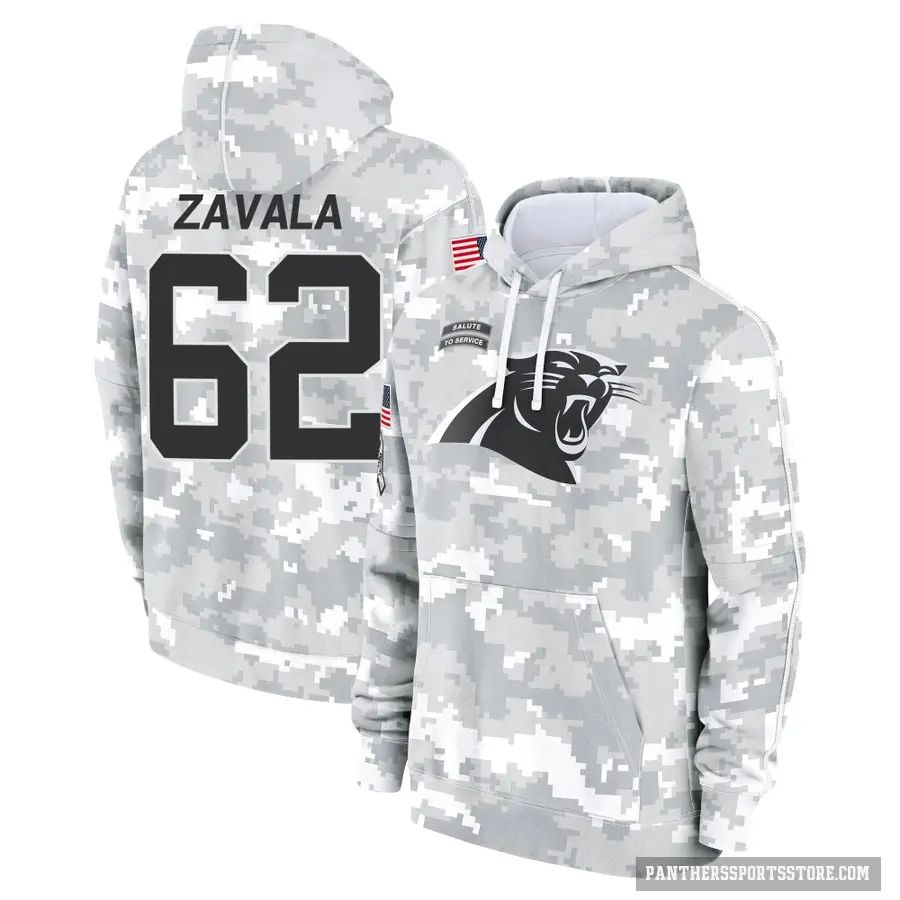 Youth ＃62 Chandler Zavala Carolina Panthers Arctic Camo 2024 Salute to Service Club Fleece Pullover Hoodie
