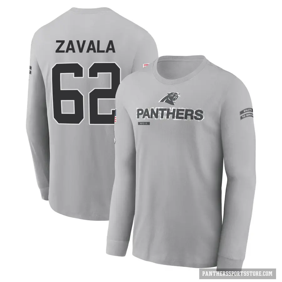Youth ＃62 Chandler Zavala Carolina Panthers Gray 2024 Salute to Service Long Sleeve T-Shirt