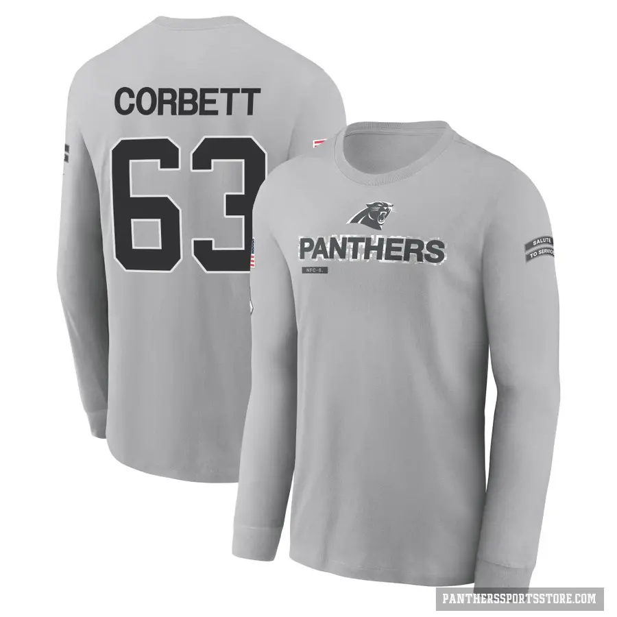 Youth ＃63 Austin Corbett Carolina Panthers Gray 2024 Salute to Service Long Sleeve T-Shirt