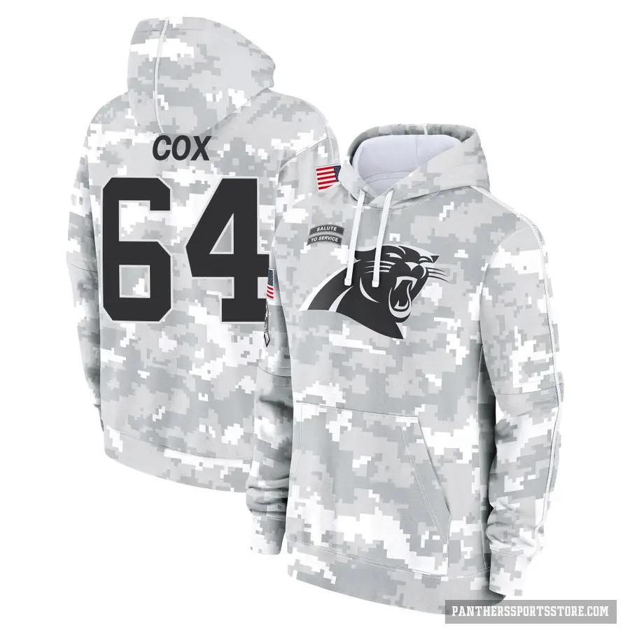 Youth ＃64 Bryan Cox Carolina Panthers Arctic Camo 2024 Salute to Service Club Fleece Pullover Hoodie