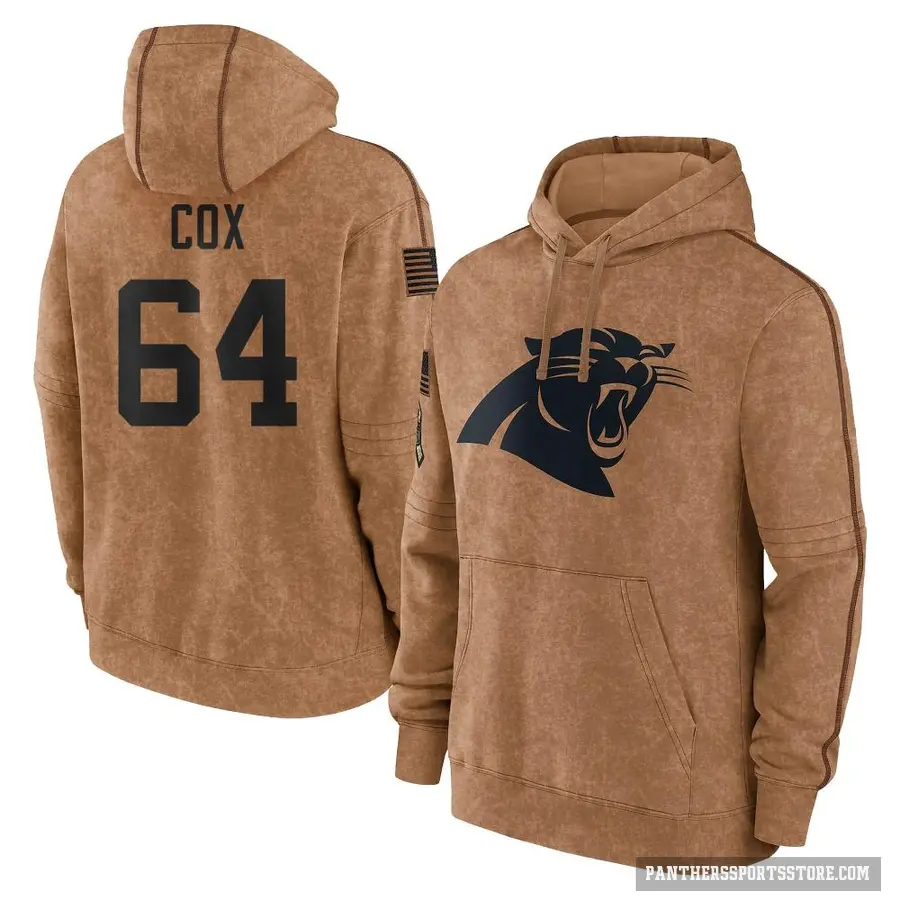 Youth ＃64 Bryan Cox Carolina Panthers Brown 2023 Salute To Service Club Pullover Hoodie