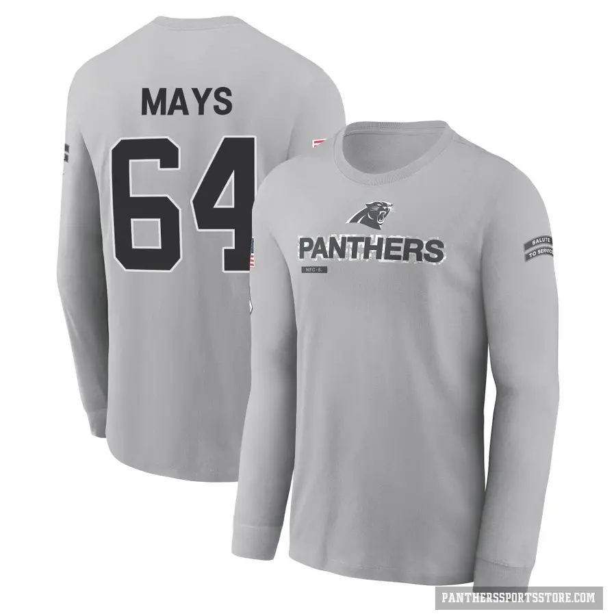 Youth ＃64 Cade Mays Carolina Panthers Gray 2024 Salute to Service Long Sleeve T-Shirt