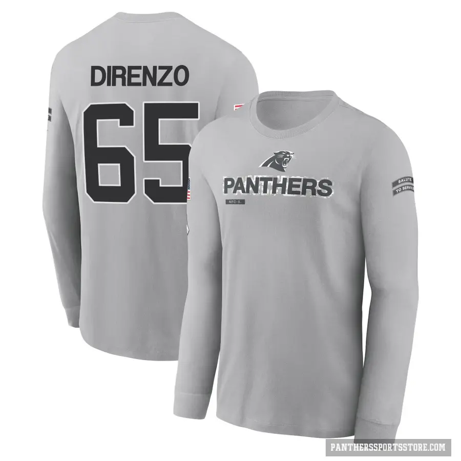 Youth ＃65 J.D. DiRenzo Carolina Panthers Gray 2024 Salute to Service Long Sleeve T-Shirt