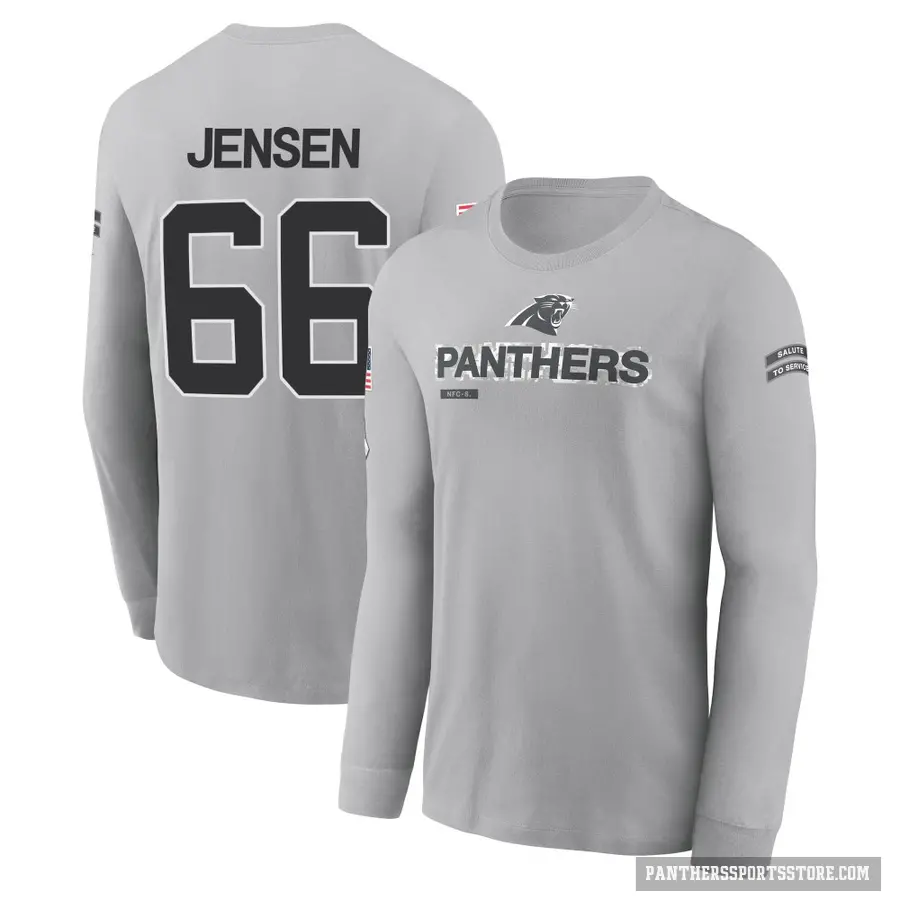 Youth ＃66 Nash Jensen Carolina Panthers Gray 2024 Salute to Service Long Sleeve T-Shirt