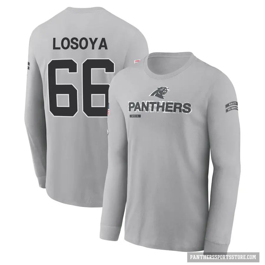 Youth ＃66 Steven Losoya Carolina Panthers Gray 2024 Salute to Service Long Sleeve T-Shirt