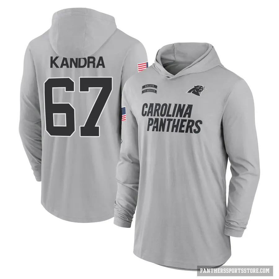Youth ＃67 Luke Kandra Carolina Panthers Gray 2024 Salute to Service Lightweight Performance Long Sleeve Hooded T-Shirt