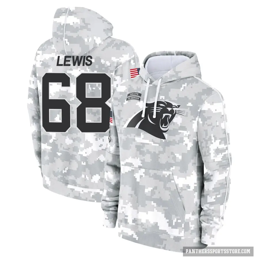 Youth ＃68 Damien Lewis Carolina Panthers Arctic Camo 2024 Salute to Service Club Fleece Pullover Hoodie