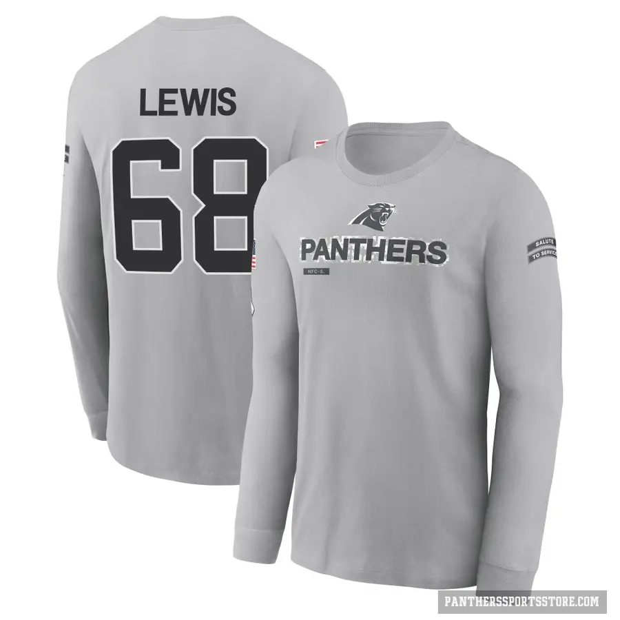 Youth ＃68 Damien Lewis Carolina Panthers Gray 2024 Salute to Service Long Sleeve T-Shirt