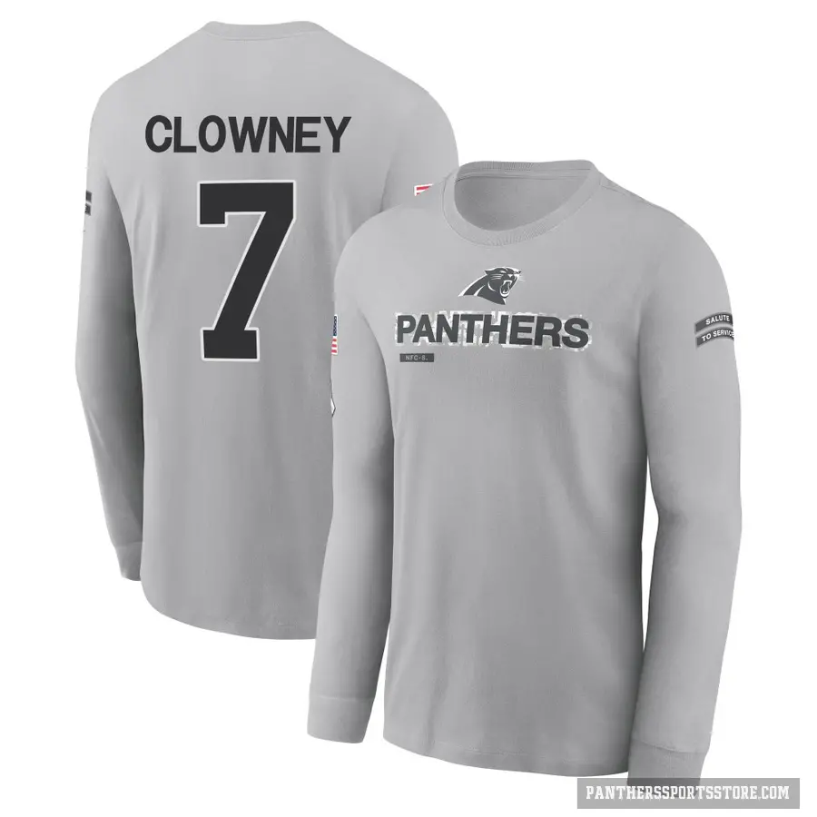 Youth ＃7 Jadeveon Clowney Carolina Panthers Gray 2024 Salute to Service Long Sleeve T-Shirt