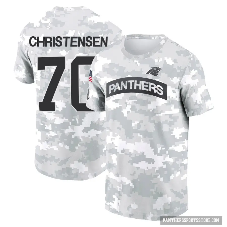 Youth ＃70 Brady Christensen Carolina Panthers Camo Arctic 2024 Salute to Service Performance T-Shirt