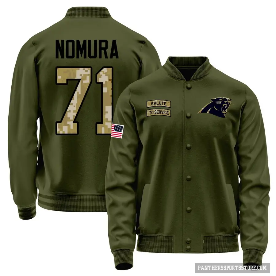 Youth ＃71 Tuasivi Nomura Carolina Panthers Olive Salute to Service Sideline Performance Jacket