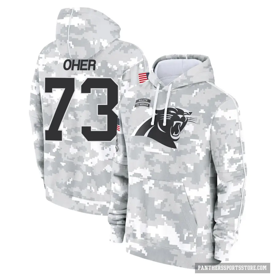 Youth ＃73 Michael Oher Carolina Panthers Arctic Camo 2024 Salute to Service Club Fleece Pullover Hoodie