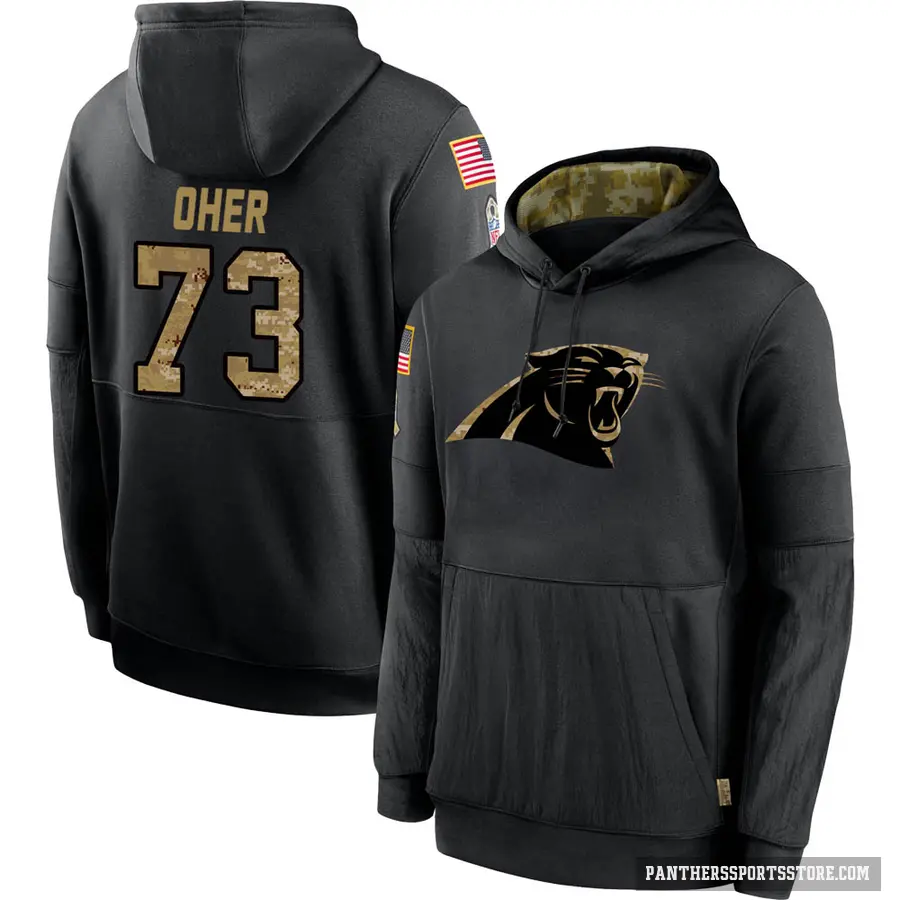 Youth ＃73 Michael Oher Carolina Panthers Black 2020 Salute to Service Sideline Performance Pullover Hoodie