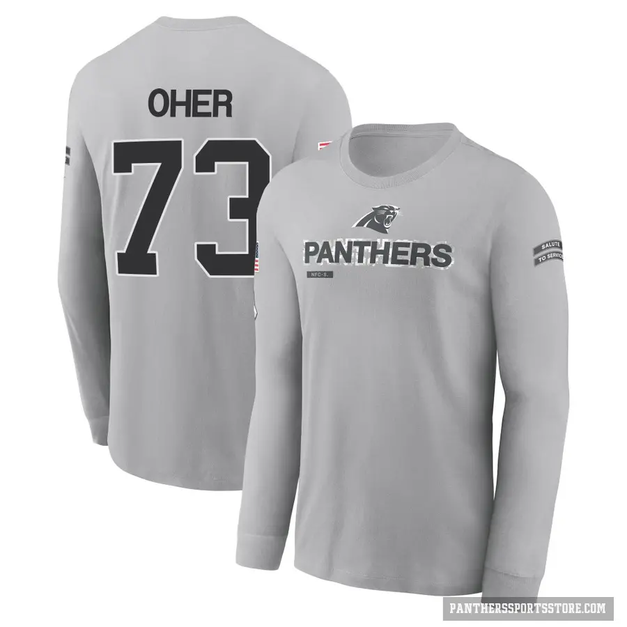 Youth ＃73 Michael Oher Carolina Panthers Gray 2024 Salute to Service Long Sleeve T-Shirt