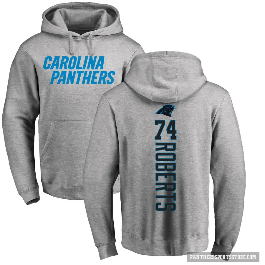 Youth ＃74 Sam Roberts Carolina Panthers Pro Line Ash Backer Pullover Hoodie