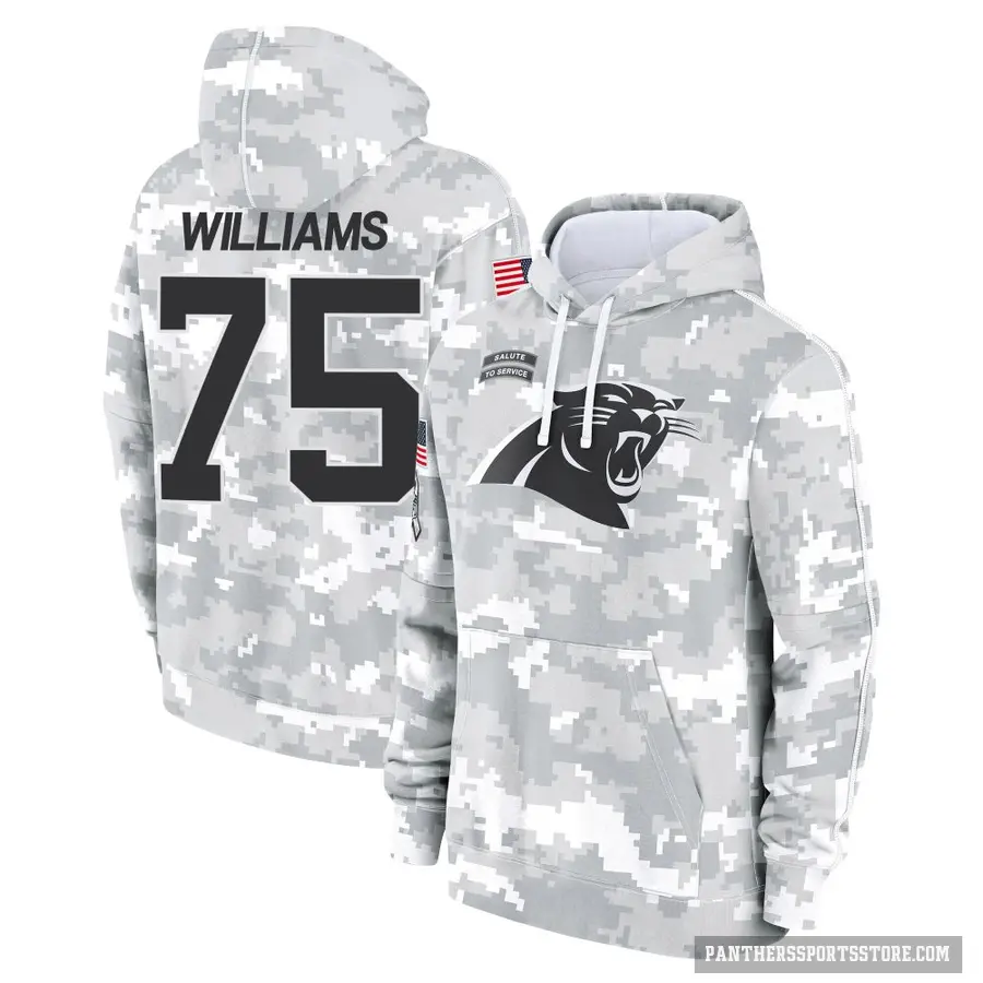 Youth ＃75 DeShawn Williams Carolina Panthers Arctic Camo 2024 Salute to Service Club Fleece Pullover Hoodie