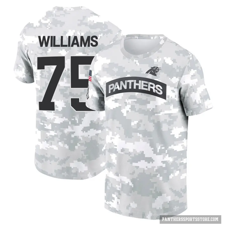 Youth ＃75 DeShawn Williams Carolina Panthers Camo Arctic 2024 Salute to Service Performance T-Shirt