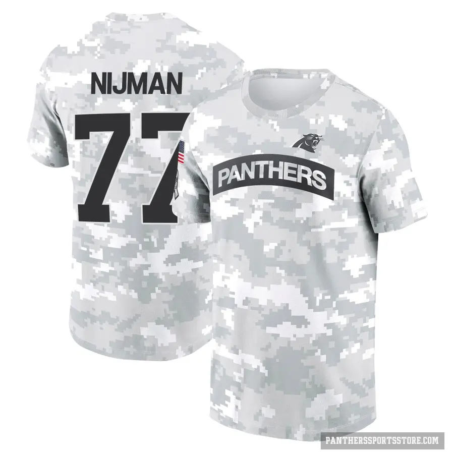 Youth ＃77 Yosh Nijman Carolina Panthers Camo Arctic 2024 Salute to Service Performance T-Shirt