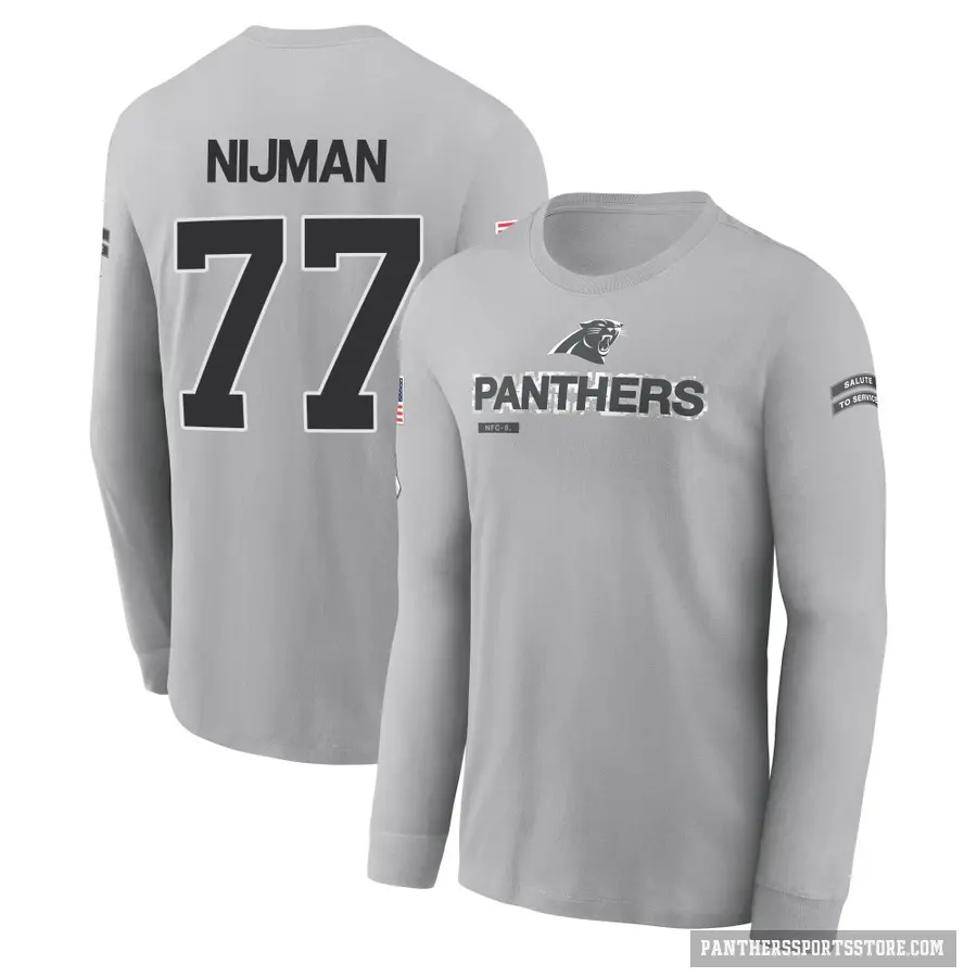 Youth ＃77 Yosh Nijman Carolina Panthers Gray 2024 Salute to Service Long Sleeve T-Shirt