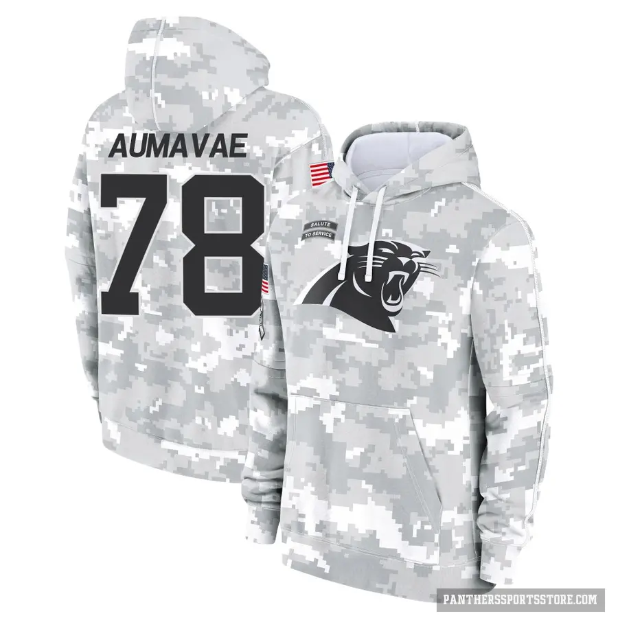 Youth ＃78 Popo Aumavae Carolina Panthers Arctic Camo 2024 Salute to Service Club Fleece Pullover Hoodie