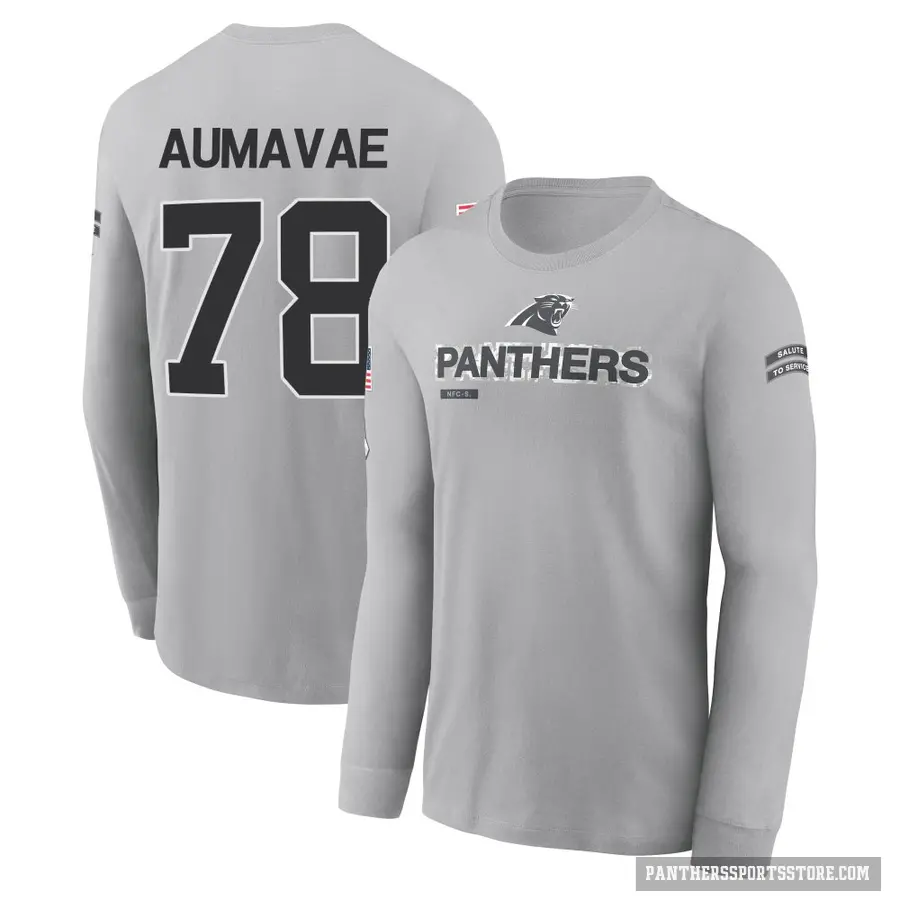 Youth ＃78 Popo Aumavae Carolina Panthers Gray 2024 Salute to Service Long Sleeve T-Shirt