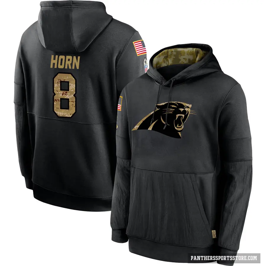 Youth ＃8 Jaycee Horn Carolina Panthers Black 2020 Salute to Service Sideline Performance Pullover Hoodie